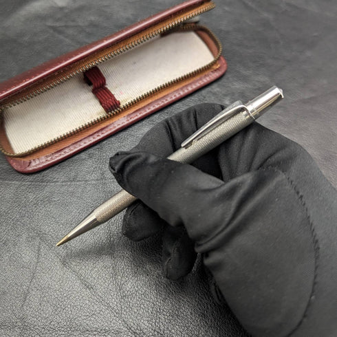 1959 British Vintage Yard O Red Sterling Silver Propulsion Pencil with leather pen case